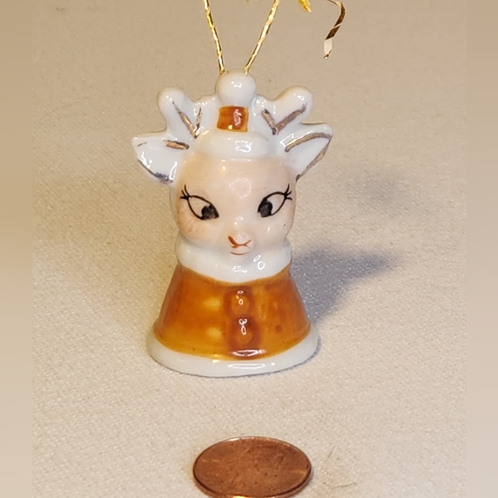 Mid-century Commodore Japan Reindeer Christmas Figurine Bell Ornament